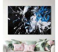 LMYCHENG Black White Blue Splatter Artwork, Abstract Figure Portrait Wall Art Painting - Canvas Print Posters For Living Bedroom 80x120cm Frameless