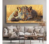 LMYCHENG Blue Eyed Leopard Canvas Wall Picture, Modern Abstract Wildlife Painting, Animal Poster and Prints Living Room Home Decor(30x60cm/Frameless)