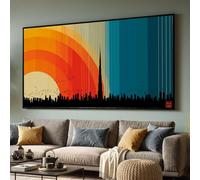 LMYCHENG City Skyline Canvas Wall Art, Colorful Sunset Urban Silhouette, Birds Flying Posters, Home Decor Canvas Painting(60x105cm/Frameless)