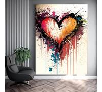 LMYCHENG Colorful Heart Shaped Canvas Posters Abstract Oil Painting Large Wall Art Modern Street Art Love Graffiti Home Decor 60x80cm Frameless