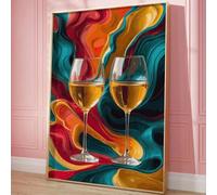 LMYCHENG Colorful Wine Glass Canvas Wall Art - Retro Abstract Texture Print Painting, Golden Glasses Poster, For Living Room Kitchen(50x70cm/Frameless)