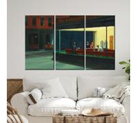 LMYCHENG Edward Hopper Nighthawks Canvas Wall Art, Retro Diner Posters and Prints, Urban Oil Painting for Classic Decor Artwork 40x80cmx3 Frameless