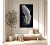 LMYCHENG Elegant White Feather Print Canvas Painting, Gold Luxury Wall Art, Home Decor Artwork(60x105cm/Internal Frame)