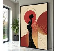 LMYCHENG Female Silhouette Wall Art, Abstract Red Sun Background, Japanese Canvas Prints, Modern Minimalist Painting Home Decor(50x75cm/Internal Frame)