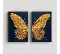 LMYCHENG Gold Butterfly Canvas Print Set, Elegant Abstract Wall Art, for Living Room, Home Wall Decor Canvas Painting(60x90cmx2/Internal Frame)