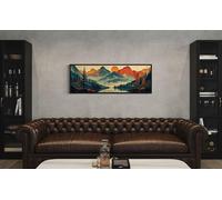 LMYCHENG Horizontal Panoramic Wall Art, Landscape Canvas Oil Painting, Forest Lake Posters, Mid Century Modern Decor Canvas Print(90x180cm/Frameless)