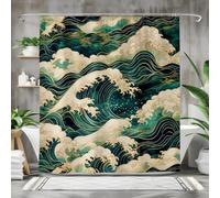 LMYCHENG Japanese Wave Shower Curtain, Ocean Bathroom Decor curtain, Abstract Sea Art Polyester fabric Machine washable(90x195cm/35x77in(WxH)/)