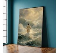 LMYCHENG Jesus Walking on Water Canvas Wall Art, Inspirational Religious Painting, Spiritual Christian Decor Posters and Prints(50x70cm/Inner Frame)