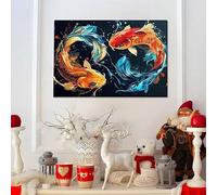 LMYCHENG Koi And Twin Fish Posters, Yin Yang Oil Painting Wall Art, Abstract Theme Canvas Prints, For Living Room, Home Decor Artwork(60x90cm/Frameless)