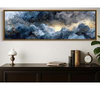 LMYCHENG Midnight Blue Gold Canvas Oil Painting, Abstract Canvas Print, Luxury Panoramic Wall Art for Living Room Decor(30x90cm/Frameless)