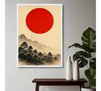 LMYCHENG Minimalist Japanese Landscape Canvas Painting, Red Sun Wall Art, Zen Forest Scene Posters and Prints, Modern Home Decor(40x60cm/Frameless)
