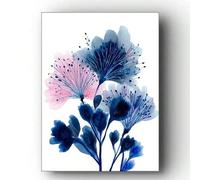 LMYCHENG Modern Abstract Floral Canvas Print Painting Navy Blue Pink Watercolor Posters Artwork, For Living Room, Home Wall Decor(50x70cm/Frameless)