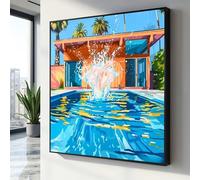 LMYCHENG Modern Pool Splash Canvas Painting, David Hockney Wall Art, Mid Century Tropical Palm Trees Posters and Prints Home Decor(30x30cm/Inner frame)