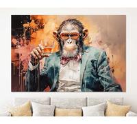 LMYCHENG Monkey Gentleman Canvas Print Posters/Chimp in a Suit with a glass Whiskey Abstract Art Animals Painting Wall Decor(20x30cm/Frameless)