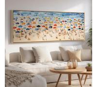 LMYCHENG Panoramic Beach Scene Wall Art | Large Canvas Print | Summer Coastal Sun Crowd Abstract Painting Long Horizontal Artwork(70x210cm/Frameless)