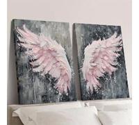 LMYCHENG Pink Wings Posters, Modern Abstract Canvas Print Wall Arts, Textured Feather Wings Painting, For Girls Room Home Wall Decor(50x70cmx2/Frameless)