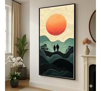 LMYCHENG Romantic Sunset Silhouette Canvas, Couple Holding Hands Wall Art, Abstract Mountain Landscape Painting,Modern Home Decor(70x130cm/Frameless)