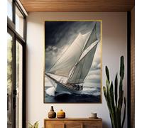 LMYCHENG Sailing Adventure Painting, Sailboat Canvas Wall Art, Ocean Storm Posters and Prints, Nautical for Living Room, Home Decor(40x60cm/Inner Frame)