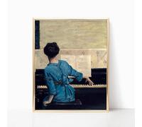 LMYCHENG Victorian Woman Portrait Oil Painting, Playing Piano Vintage Canvas Print Poster Retro Neutral Aesthetic Wall Art Decor 80x120cm Frameless
