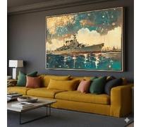 LMYCHENG Vintage Battleship Canvas Wall Art,Fireworks Painting,Nautical Military Decor, Historical Ship Illustration, Navy Canvas(50x70cm/Frameless)