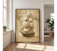 LMYCHENG Vintage Sailing Ship Canvas, Old Map Wall Art, Nautical Adventure Posters, Maritime Print, Historical Ships Painting(50x70cm/Internal Frame)