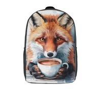LMYmoney 3D Fox with Coffee Printing Daypacks Kids Casual Backpack Knapsack High Capacity Rucksack Travel Laptop Book Bag 17inch