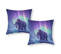 LMYmoney Aurora Borealis Woolly Mammoth Pillows Cases 2 Pack Premium Hotel Quality Throw Pillows for Sofa Chair Couch/Bedroom Decorative 18"x18"
