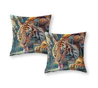 LMYmoney Fractal Tiger Waterfront Pillows Cases Square Extra Large King Size Pillow Cases for Bedroom Home Decor 12"x12"