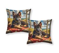 LMYmoney German Shepherd Pup with Yellow Flowers Pillowcase Wrinkle Free Breathable Sofa Cushions Gifts for Kids Travel 18"x18"