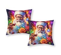 LMYmoney Santa's Festive Cheers A Colorful Celebration! Queen Size Pillow Cases Machine Washable Personalised Pillowcase for Sofa Chair Couch/Bedroom Decorative 12"x12"