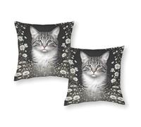 LMYmoney Tabby Cat with Daisy Frame Pillow Case 2 Pack Hotel Quality King Size Pillow Cases for Sofa/Couch Living Room 20"x20"