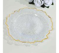 LMYTAGCP Elegant Gold Rim Acrylic Charger Plates - 13-Inch Coral Reefs Floral Plastic Dinner Plates, Set of 6 | Perfect for Weddings, Events & Special Occasions (Coral Reefs gold)
