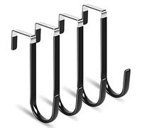 lmytdo Over Door Hooks Hangers 4Pcs Dipping Plastic Rustproof with Anti-Scratch Thickening Fits Under 3.7 cm Widths as Cabinet Hooks, Christmas Xmas Wreath Hanger, Coat Hook(Black)