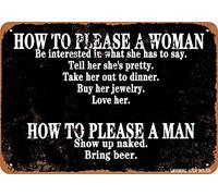 LMYUHONG 12x16in Metal Sign how to please a woman be interested in what she has to say,how to please a man show up Outdoor Decor Metal Sign Art