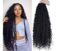LMZIM 24 inch Goddess Locs Crochet Hair 8 Packs Faux Locs Crochet Hair for Black Women Pre Looped River Locs Crochet Hair with Curly Ends 1B