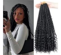 LMZIM Crochet Braids 20 Inch 8 Pieces Bohomian Box Braids Curly Ends 3X Synthetic Goddess Box Braids Crochet Hair for Black Women (20")