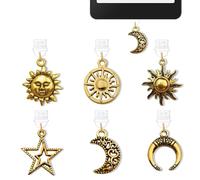 LMZLJZ 6PCS Charms for Kindle Retro Sun Moon Dust Plug Charm,E-Reader Accessories Charm,Compatible with Kindle Tablets and Phone Type C Charging Ports,Gifts for Mom Teacher Friends Reader Booklovers