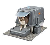 LN Cozy CORNE Stainless Steel Cat Litter Box, Extra Large Enclosed Metal Litter Tray with Litter Scoop & Double Layer Litter Mat, Non-Sticky, Non-Odor, Easy Cleaning 61 x 40.5 x 40.5 cm, Dark Gray