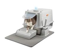 LN Cozy CORNE Stainless Steel Cat Litter Box, Extra Large Enclosed Metal Litter Tray with Litter Scoop & Double Layer Litter Mat, Non-Sticky, Non-Odor, Easy Cleaning 61 x 40.5 x 40.5 cm Light Gray