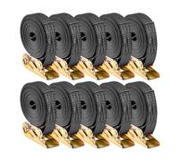 LN COZY CORNER 10 Pack Heavy Duty Ratchet Tie Down Straps 6M x 25mm 800KG Break Strength Adjustable Tensioning Belts for Motorcycles Trailers Trucks Cargo Roof Racks (Black)