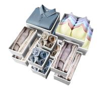 LN COZY CORNER 12x Foldable Drawer Organizers Fabric Storage Dividers for Underwear Socks Bras Ties Cosmetics Multi-Size Closet & Dresser Organizer Non-Woven Fabric Space-Saving Design Grey