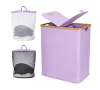 LN COZY CORNER 140L Laundry Basket with Lid, Large Double Laundry Hamper with 2 Removable Bags, Foldable Laundry Basket with Lid for Clothes Storage, Laundry Organisation & Bedroom Storage (Purple)
