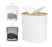 LN COZY CORNER 140L Laundry Basket with Lid, Large Double Laundry Hamper with 2 Removable Bags, Foldable Laundry Basket with Lid for Clothes Storage, Laundry Organisation & Bedroom Storage (Off-white)