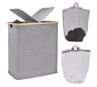 LN COZY CORNER 140L Laundry Basket with Lid, Large Double Laundry Hamper with 2 Removable Bags, Foldable Laundry Basket with Lid for Clothes Storage, Laundry Organisation & Bedroom Storage (Grey)