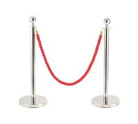 LN COZY CORNER 2-Pack Stainless Steel Queue Barrier Posts with 1.5M Ropes Heavy Duty Crowd Control Stanchions with Weighted Bases for Events Airports Hotels (Silver Red)