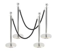 LN COZY CORNER 2-Pack Stainless Steel Queue Barrier Posts with 1.5M Ropes Heavy Duty Crowd Control Stanchions with Weighted Bases for Events Airports Hotels (Silver Black)
