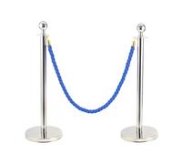 LN COZY CORNER 2-Pack Stainless Steel Queue Barrier Posts with 1.5M Ropes Heavy Duty Crowd Control Stanchions with Weighted Bases for Events Airports Hotels (Silver Blue)