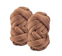 LN COZY CORNER 2Pcs Chunky Tube Yarn Extra Thick Super Bulky Cotton Yarn for Hand Knitting Soft Velvet Knitting Yarn with DIY Roving for Chunky Blanket Cat Pet Bed Carpet Weaving (Coffee)