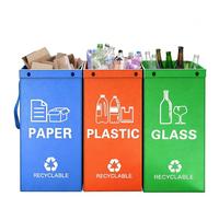 LN COZY CORNER 3 Packs Reusable Recycling Bags with Handles Foldable Space Saving Separate Sorting Organiser for Kitchen Home Office, Waterproof Woven Waste Bins Bags for Paper Plastic Glass Cans