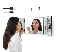 LN COZY CORNER 360° Trifold Mirror with Adjustable Height Hook, 3 Way Folding for Hair Cutting, Self Hairdressing & Makeup, Portable Hanging Barber Mirror (With Lights)